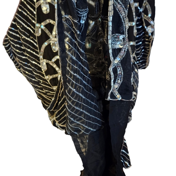 Swee Lo Womens Long Dress Small Black Sequined Beaded V Neck Long Sleeve - Picture 10 of 10